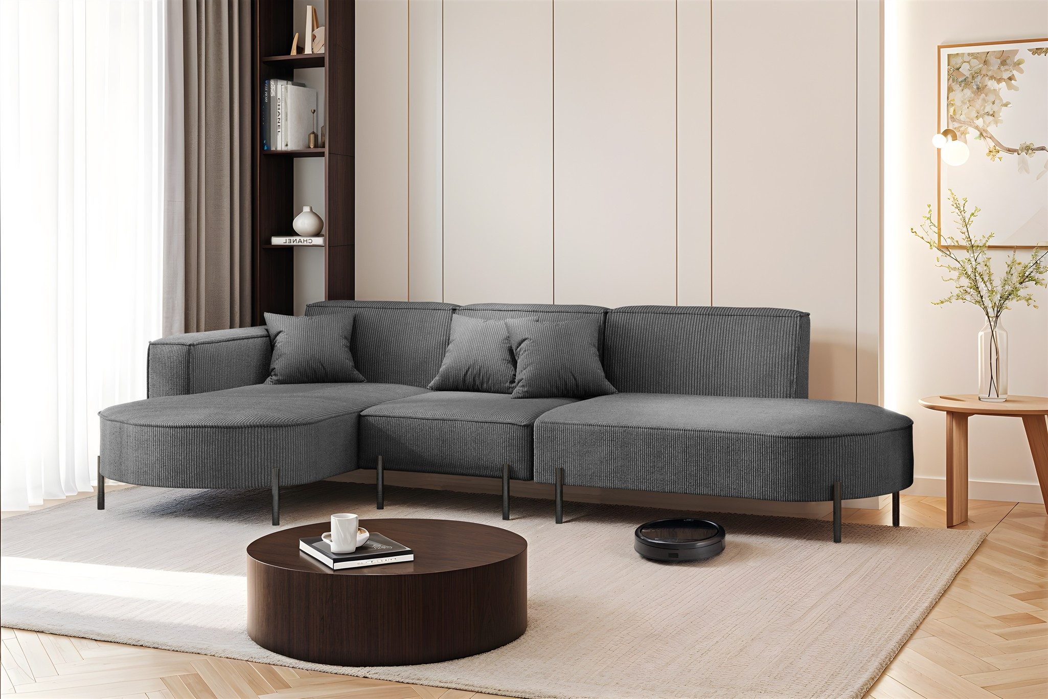 Fun Möbel Ecksofa Designersofa Sofa FUN MALAGA in Stoff Scala, Ottomane Rechts oder Links, Rundumbezug, inkl. 3 Zierkissen