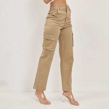 Ital-Design Cargohose Damen Freizeit (86359004) Stretch Stoffhose in Beige