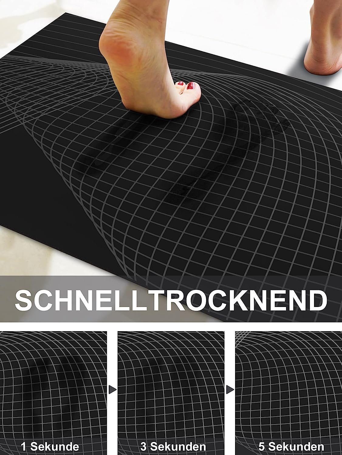 feinlux Badematte Rutschfester Badezimmerteppich 50x80cm, Rutschfeste Textur, Sehr hohe Wasseraufnahmefähigkeit, Naturkautschuk, Hergestellt aus Naturkautschuk  – Bild 4 von 5