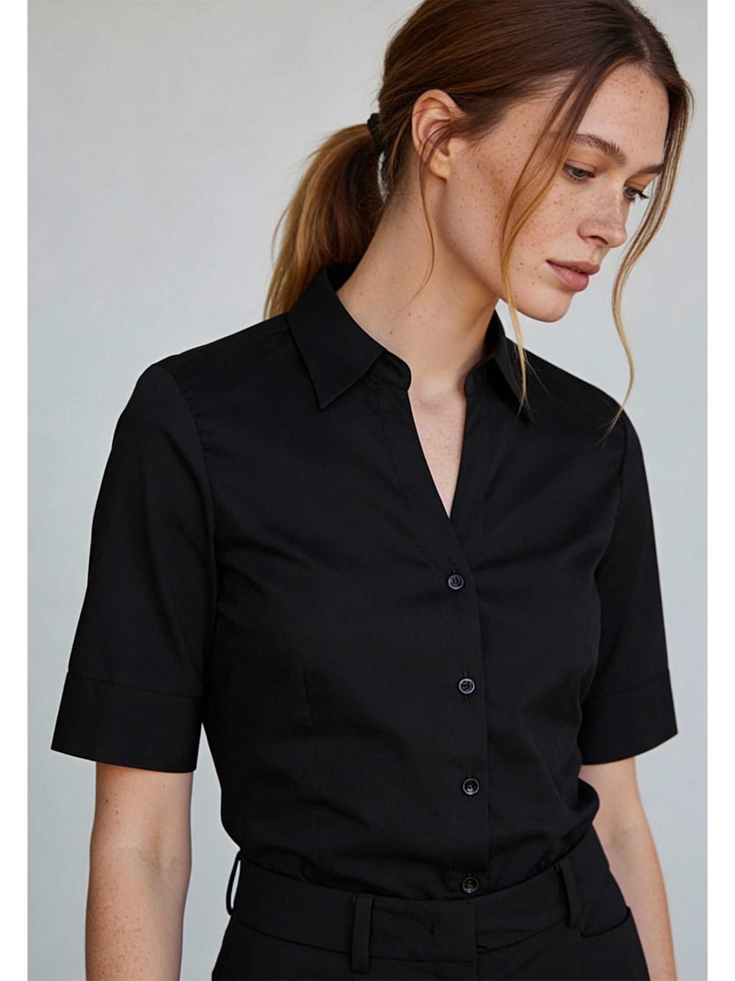 MORE&MORE Kurzarmbluse Baumwollstretchbluse