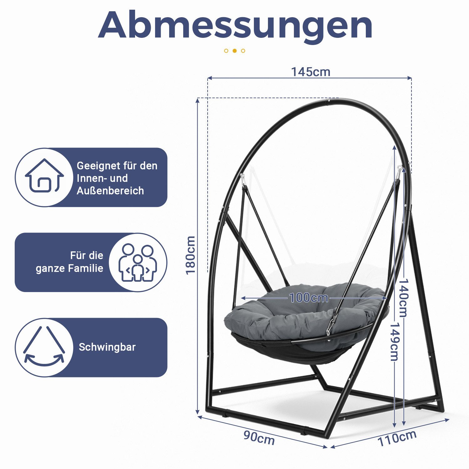 Clanmacy Hängestuhl Hängesessel mit Gestell Hängeschaukel Hängestuhl Hängekorb bis 150kg, inkl. Gestell, belastbar bis 150 kg, inkl. Sitz Polster, Stahlgestell