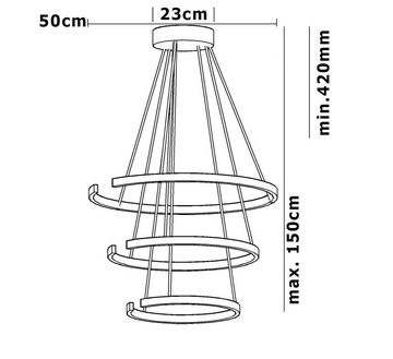 Lewima LED-Hängeleuchte »Portale« XL Ø50cm Groß Spiral Deckenlampe Ringe massiv 60 Watt, LED, Warmweiß, Hängelampe max. 100cm lang kürzbar, Pendel Decken Lampe Leuchte Chrom Alu gebürstet, für Galerie Wohnzimmer Esszimmer Treppenhaus