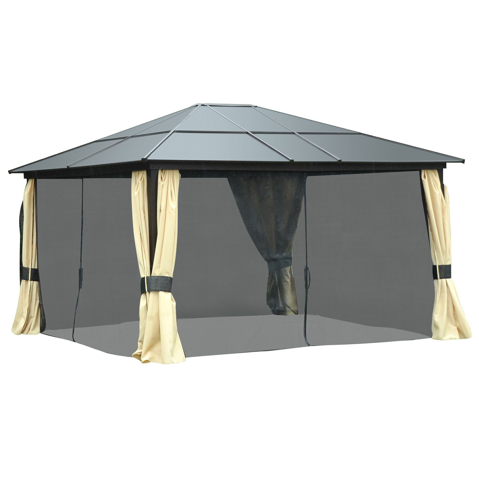 Outsunny Pavillon Luxus Pavillon mit lichtdurchlässigem Dach, Gartenpavillo günstig online kaufen