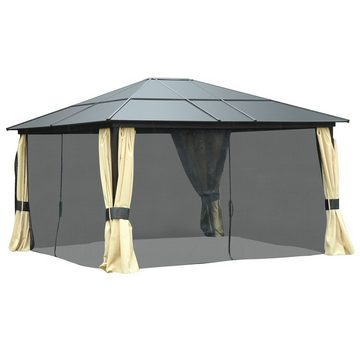 Outsunny Pavillon Luxus Pavillon mit lichtdurchlässigem Dach, Gartenpavillon Alu Partyzelt Gartenzelt 430 x 360 x 265 cm