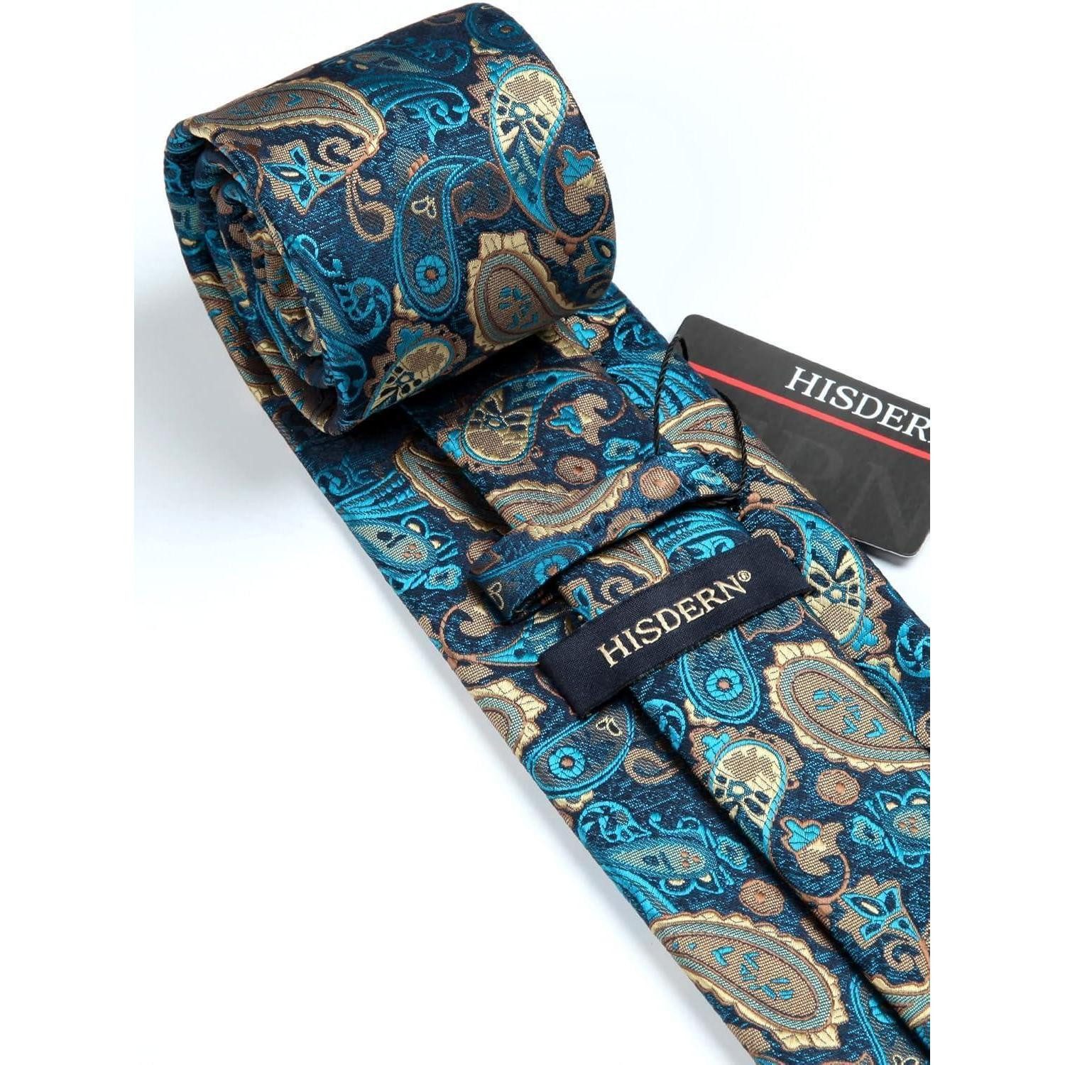 LuxusKollektion Krawatte Krawatte Herren Paisley Blume Einstecktuch Set Hochzeit Grun Gold