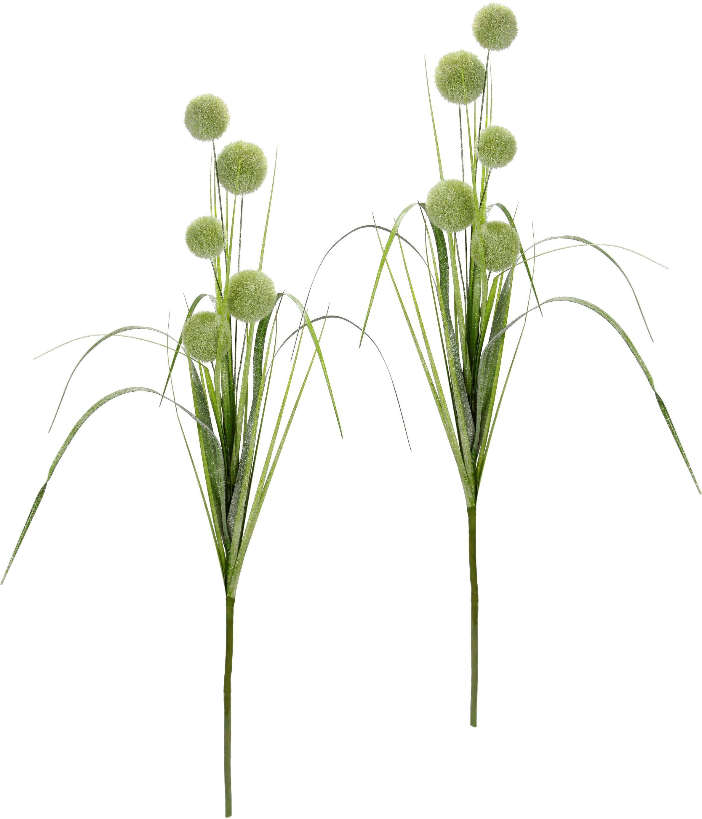 Kunstblume Allium, Glitzer, Set, mit 5 Weihnachtsdeko cm, und Kunstzweig, 2er Kunstpflanze 105 I.GE.A., mit Höhe Blüten Winterliche Gras