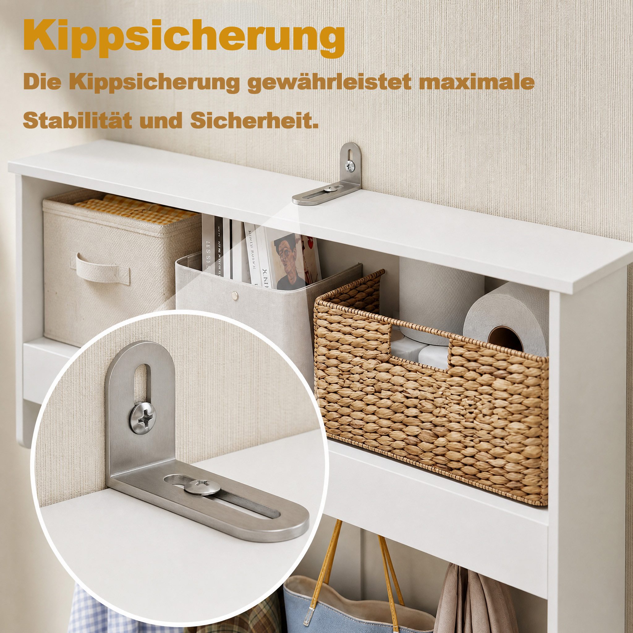 Hausprofi Garderobenständer Garderobenständer weiß mit Schuhbank & Sitzfläche, 4-in-1, verstellbare Böden, Schuhaufbewahrung, für Eingang, Diele & Flur – Bild 4 von 5