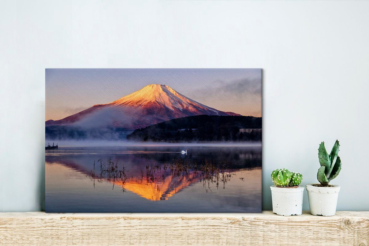vom Leinwandbilder, im OneMillionCanvasses® Japan, cm Aufhängefertig, Der 30x20 Berg Yamanaka-See Fuji (1 Wandbild Wanddeko, St), asiatischen Leinwandbild
