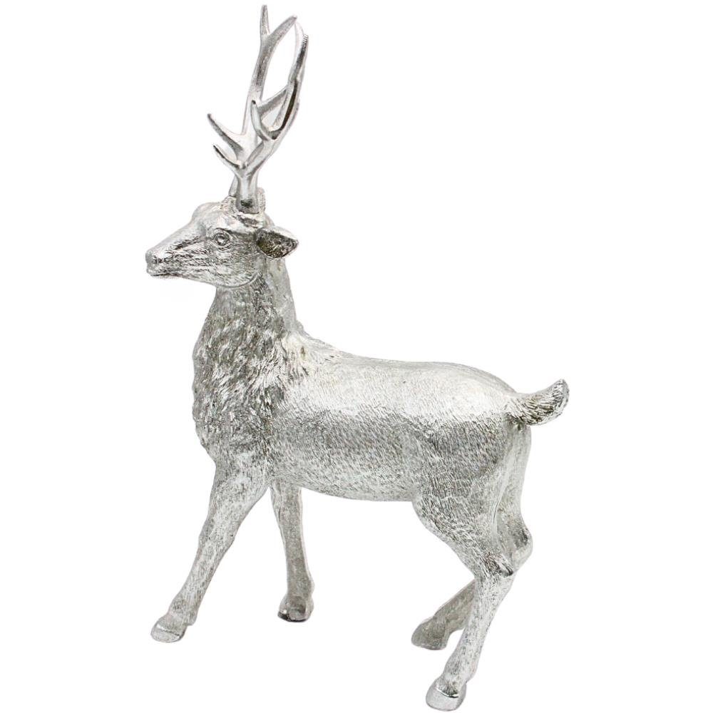 Dekohelden24 Dekofigur Keramik Dekofigur Hirsch in silber, stehend, L/B/H: 24 x 10 x 36cm
