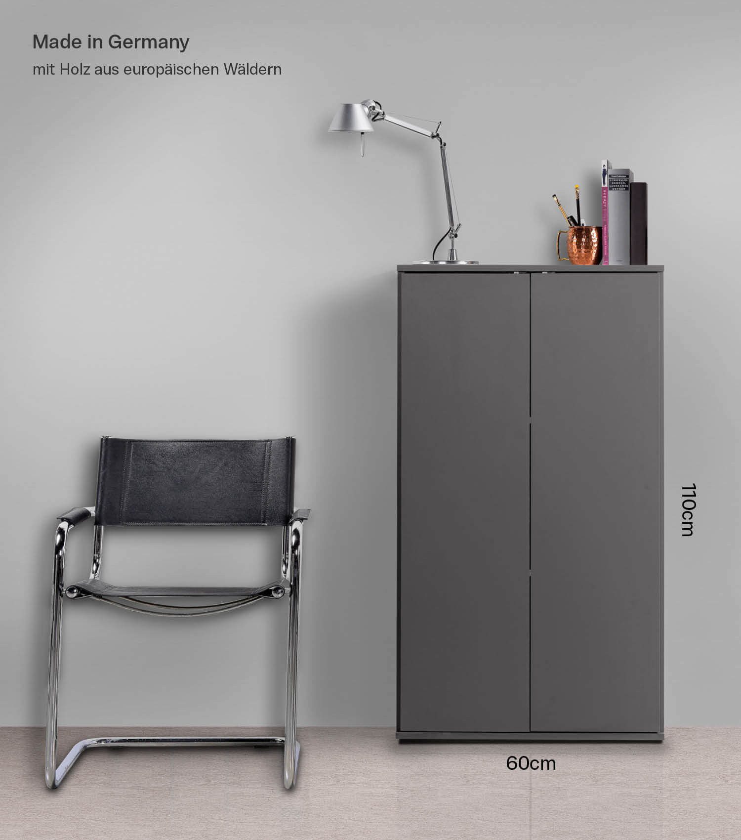 mokebo Mehrzweckschrank Der Schlanke (60x110 cm, mit 2 Einlegeböden) Made in Germany, Aktenschrank, Büroschrank, Schuhschrank in Anthrazit