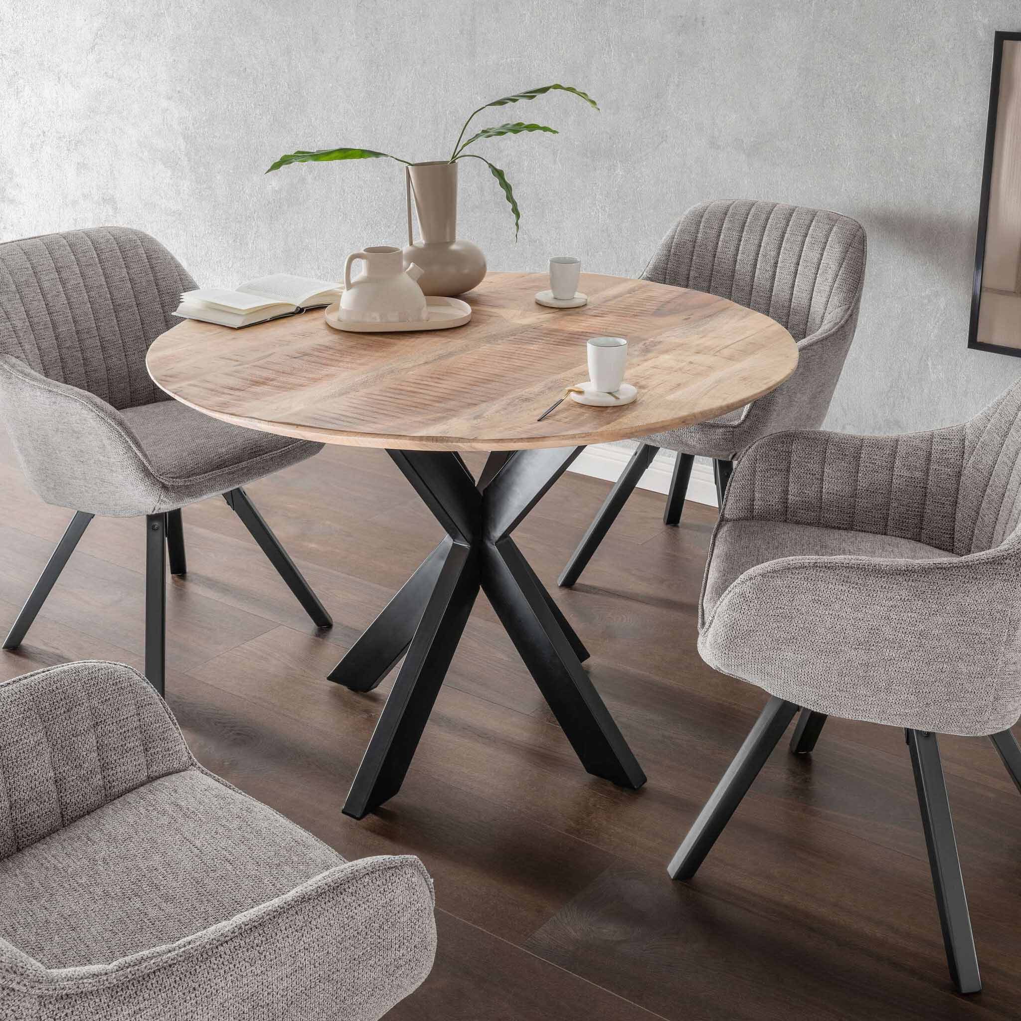 bene living Esstisch Avola - rund 110 cm - Mangoholz - Gestell Kreuz-Form (Indoor-Möbelset, 1-St), hochwertiges Massivholz - stabiles Metallgestell