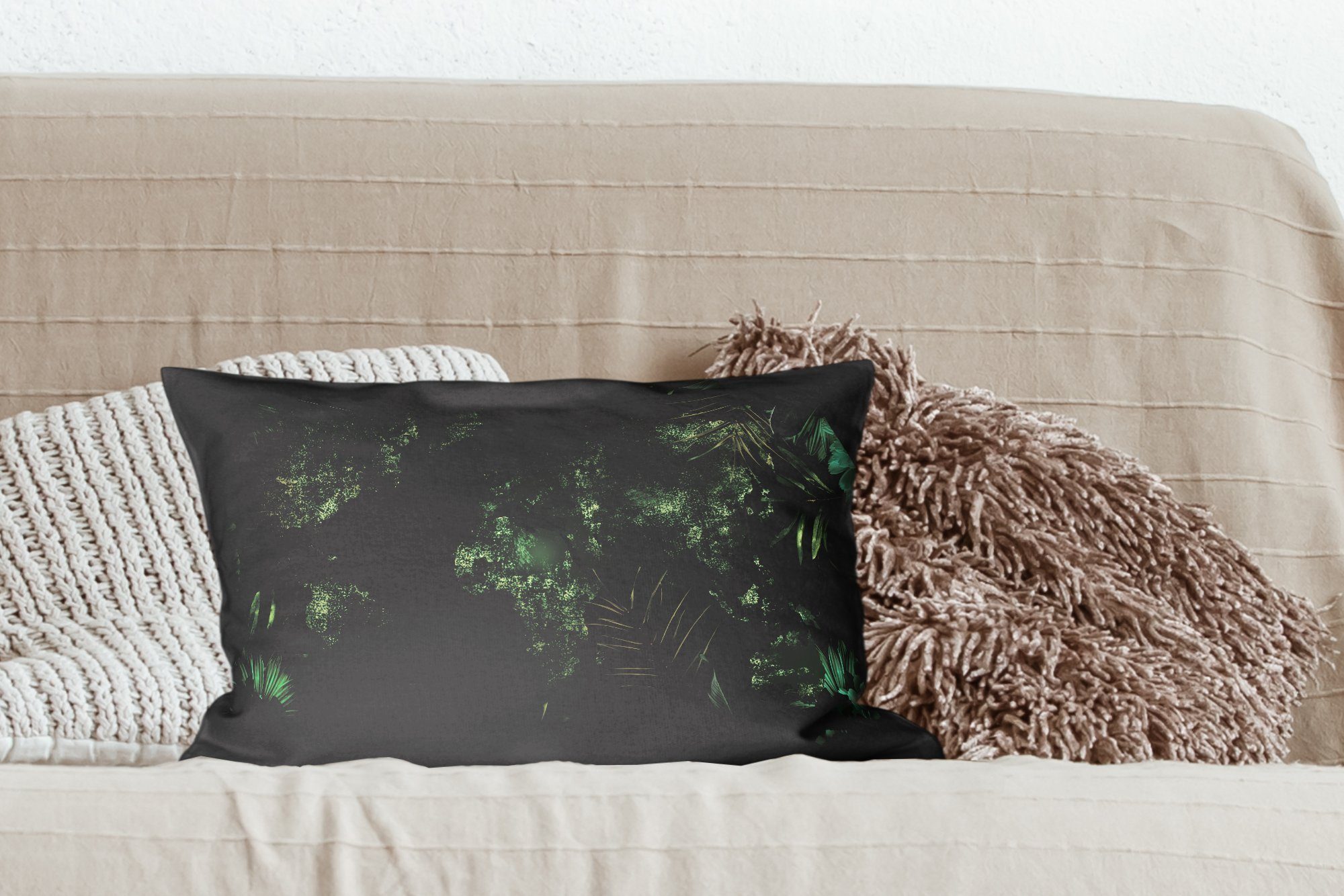 Grün Zierkissen, Blätter, MuchoWow Wohzimmer Dekoration, - Dekokissen mit Weltkarte Dekokissen Schlafzimmer - Füllung,