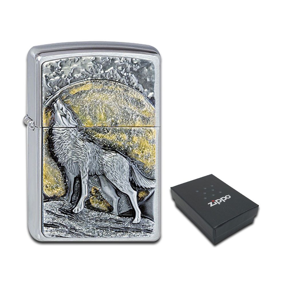 Zippo Feuerzeug Zippo Wolf Motive Feuerzeuge Benzinfeuerzeug Geschenk Box, Geschenk Box, Anmutige Wolf Designs