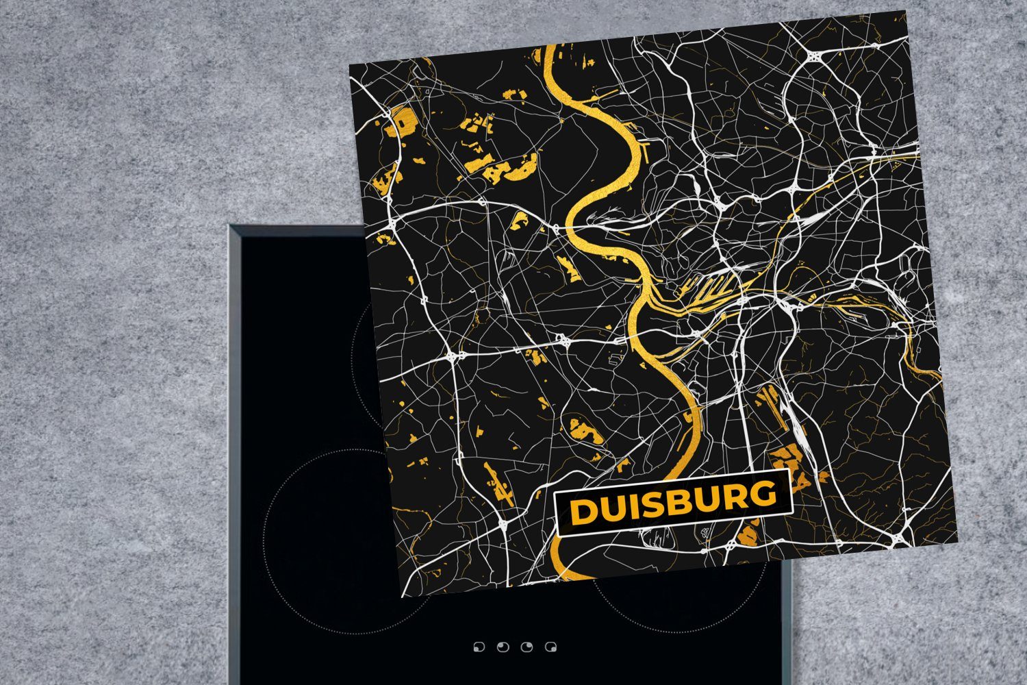Vinyl, Ceranfeldabdeckung, Duisburg Herdblende-/Abdeckplatte MuchoWow Stadtplan küche 78x78 - Deutschland Gold, - - (1 tlg), Karte cm, Arbeitsplatte - für