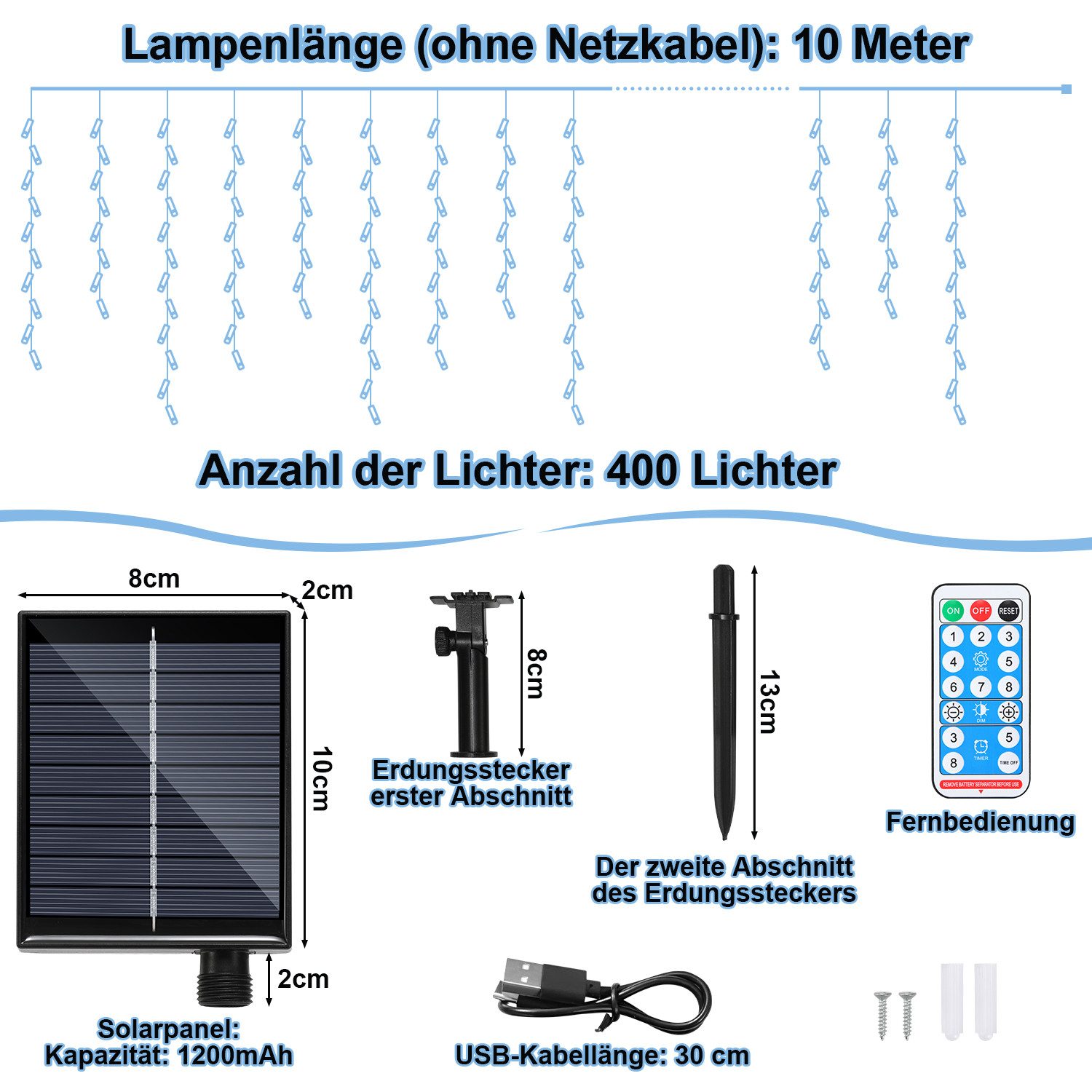 Clanmacy LED-Lichterkette 10M 400LEDs Solar LED Eisregen Lichterkette Außen günstig online kaufen