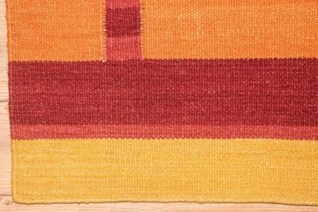 Wollteppich Kelim Teppich handgewebt orange, morgenland, rechteckig, Höhe: 6 mm, Kurzflor