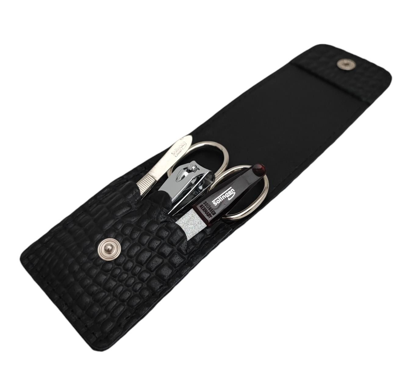 EloModa Maniküre-Etui 4-teiliges Solingen* Maniküre Set mit Leder COCCO Etui, Nagelschere, 4 tlg.