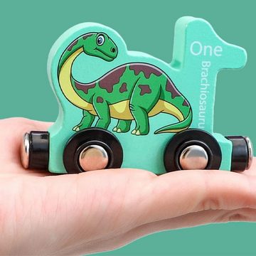 Fivejoy Spielzeug-Eisenbahn Dinosaurier-Zug-Set, 11-teilig, Holzspielzeugautos mit Zahlen, (farbiger Zug (verstärkte magnetische Version), Dinosaurier-Spielzeug für Kinder von 3–5 Jahren, Montessori-Spielzeug für 2-, 3-, 4- und 5-jährige Jungengeschenke), Geburtstagsgeschenke für Kleinkinder