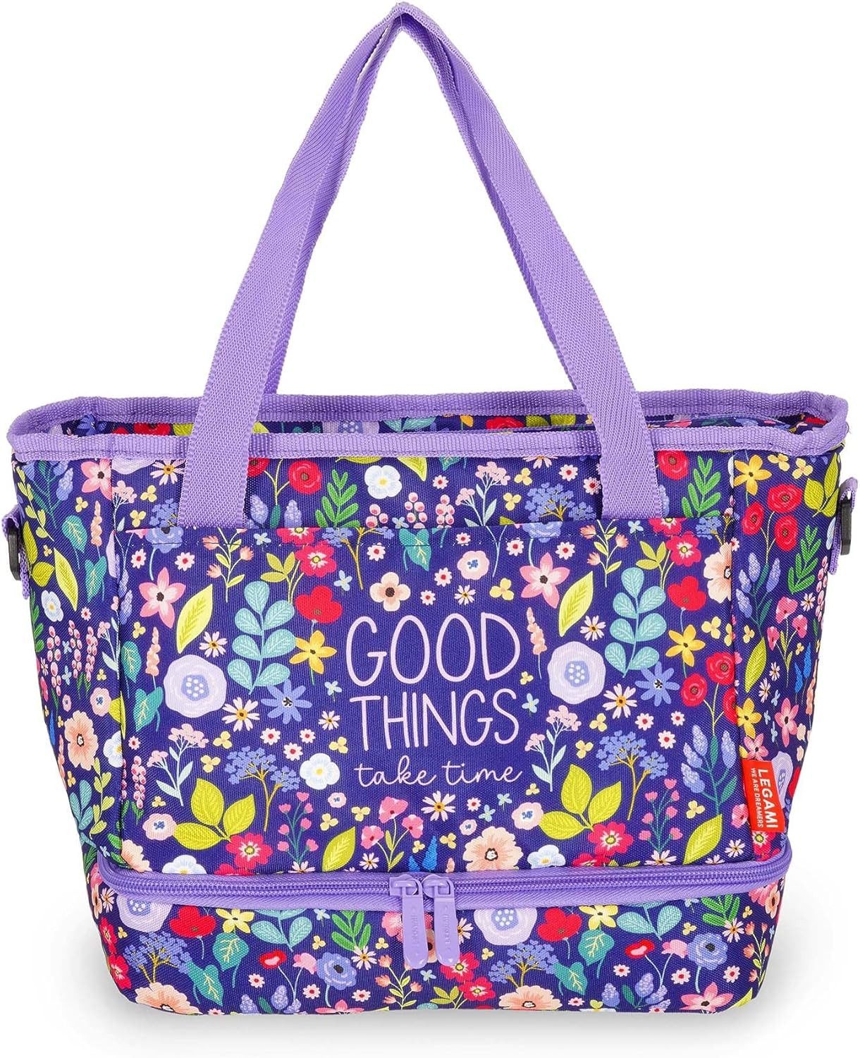 Legami Umhängetasche Legami Lunch Bag Flowers, 10,8 L, 33x22x15 cm, RPET