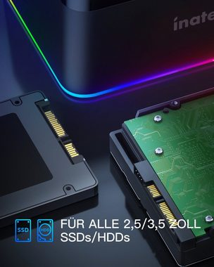 Inateck Festplatten-Dockingstation RGB USB 3.0 für 2.5/3.5 Zoll SATA HDDs, Unterstützt UASP, HDD/SSD Offline-Klonen