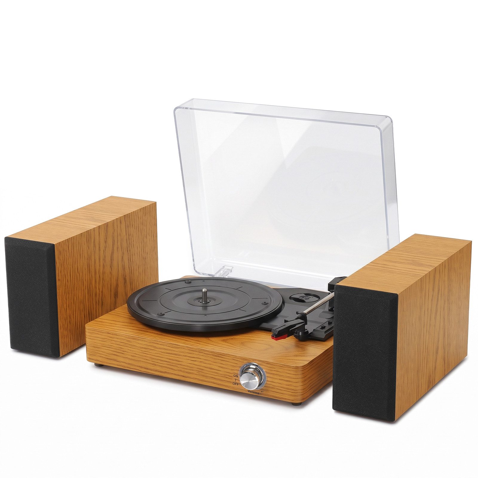 LALAHO Retro Plattenspieler mit separaten Stereolautsprechern, Bluetooth Plattenspieler (33/45/78 U/min, Staubschutzhaube, AUX‑ & RCA‑Anschluss)