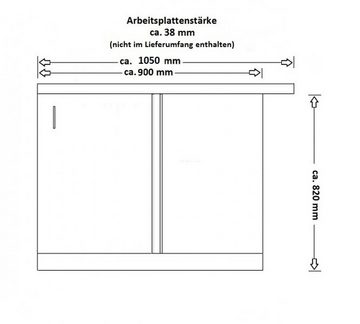 Küchen-Preisbombe Eckunterschrank 105 cm Küche Lara Grau Hochglanz + Weiß matt Küchenzeile Küchenblock