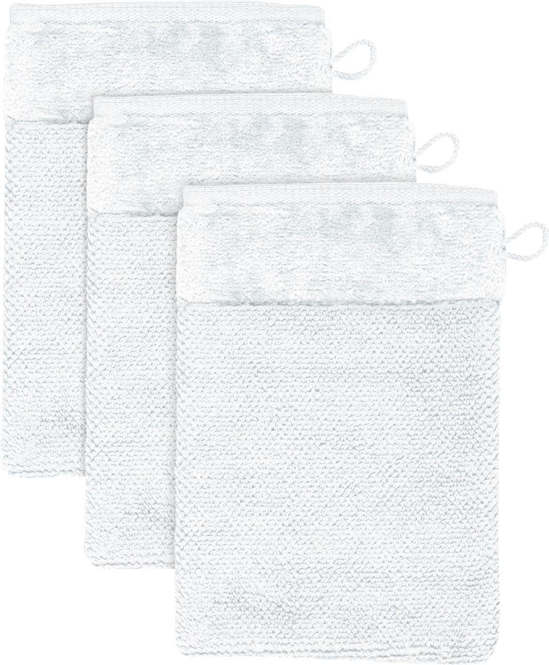 MÖVE 3er (3-tlg), mit Bordüren Set Möve Waschhandschuh snow seidig Bamboo glänzenden Luxe Waschlappen