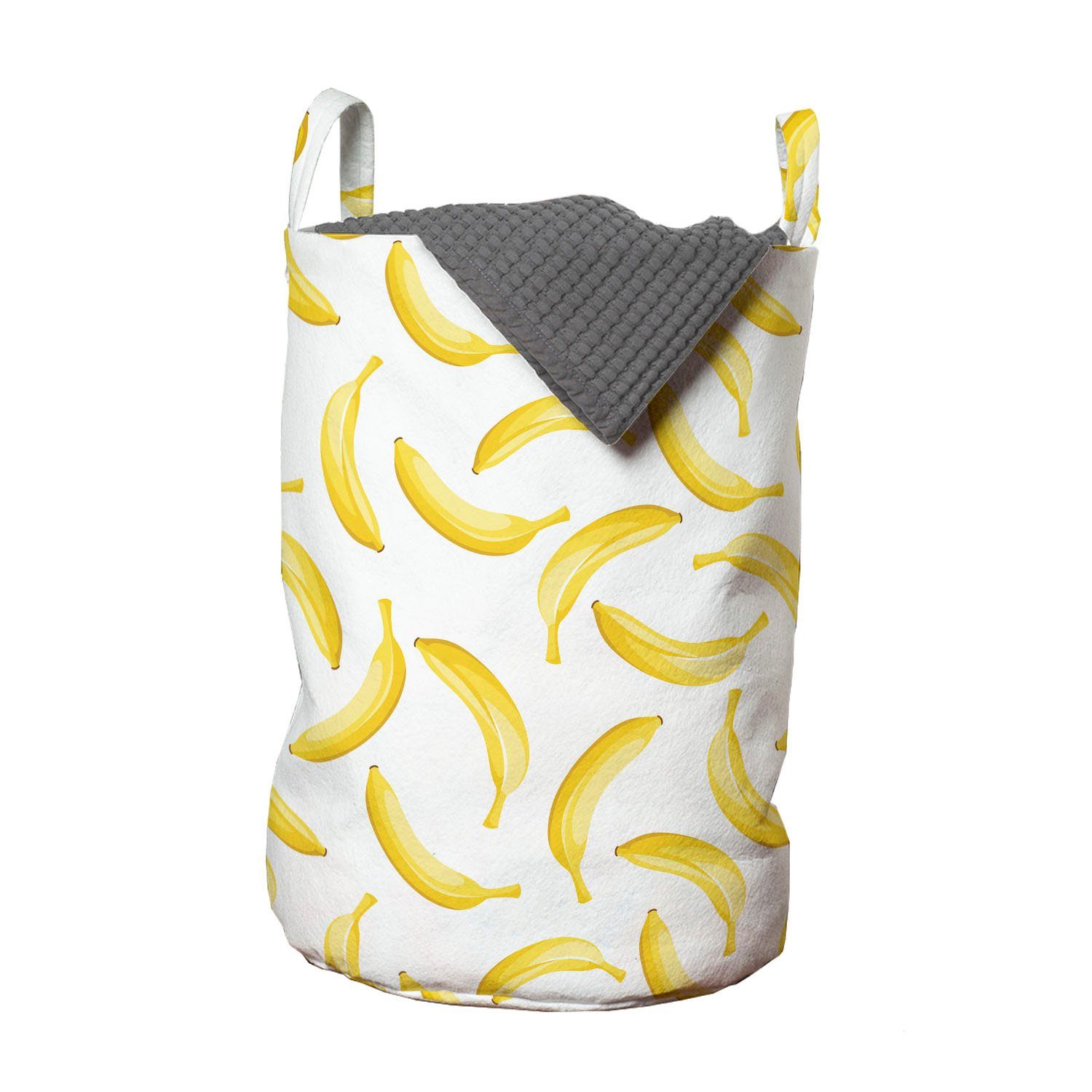 Abakuhaus Wäschesäckchen Wäschekorb mit Griffen Kordelzugverschluss für Waschsalons, Gelb und Weiß Cartoon Banana