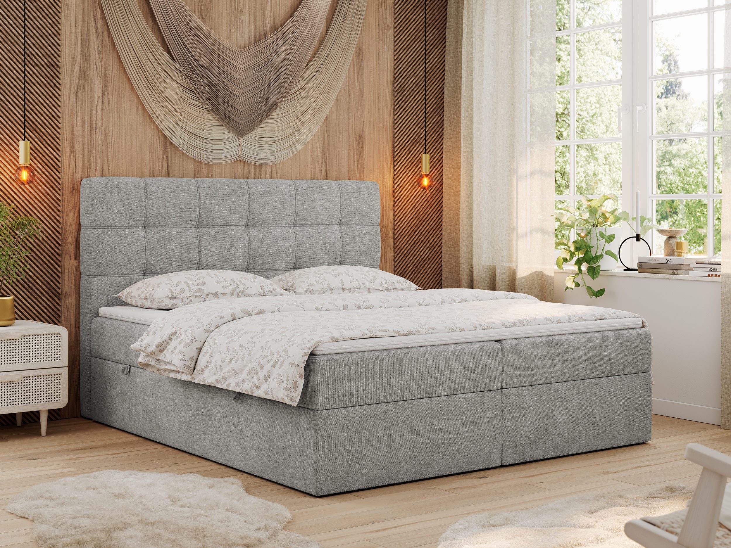 MKS MÖBEL Boxspringbett ERNI (Set, Packung, T30-Schaum, H3-Matratze, 7 Härtezonen, gesteppte Kopfstütze), mit Bettkästen, Doppelbett, Multipocket-Matratzen, Topper T25/Visco