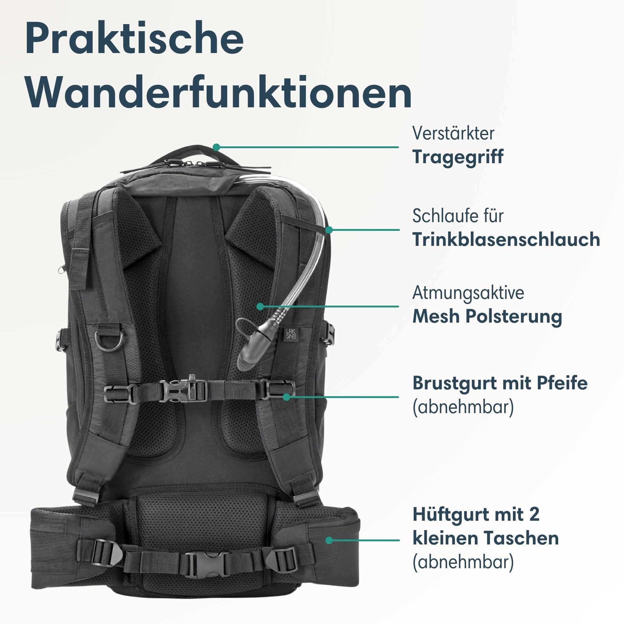 LARKSON Wanderrucksack Klint Large Rucksack 34 L mit Trinkblasenöffnung (1-tlg), Outdoorrucksack für Radfahren, Bergsteigen, Wandern, Camping