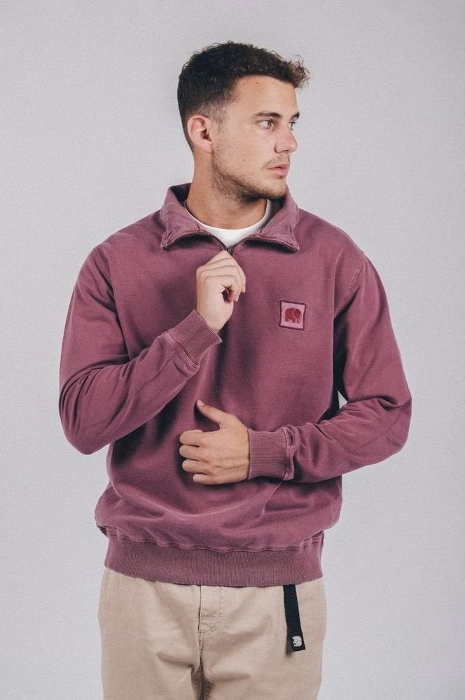 Trendsplant Rundhalspullover Sauce Loopback Pigment Dyed Half Zip Sweater G günstig online kaufen