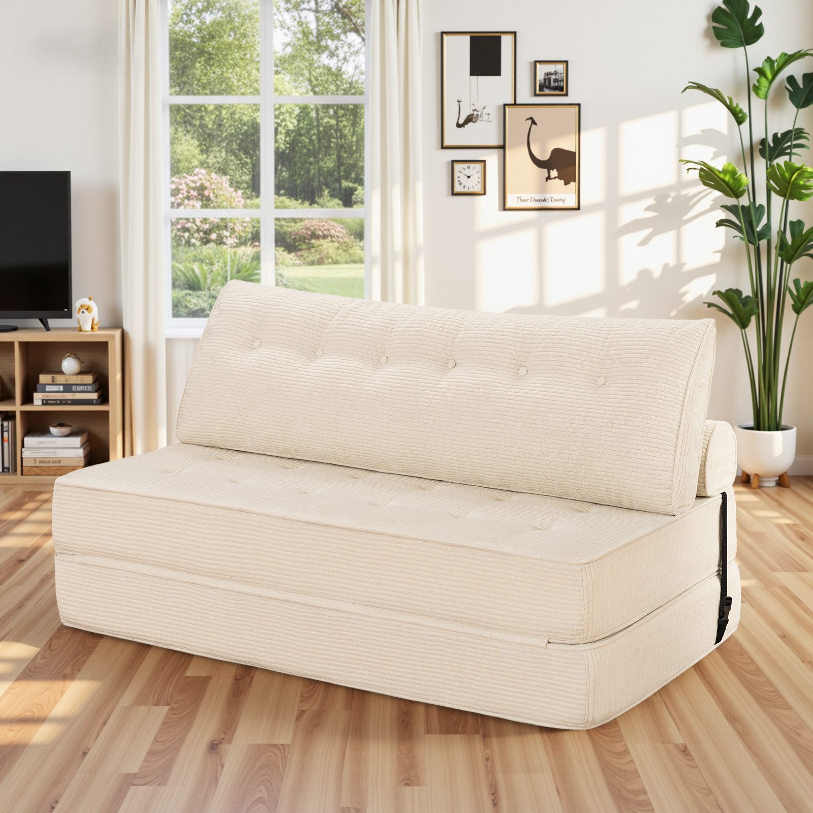 MECO Schlafsofa 3-in-1 umwandelbarer Klappsofa Bett Schlafsessel mit Kissen, 2 Sitzer Bodensofa Schlafcouch 150×80x36 cm