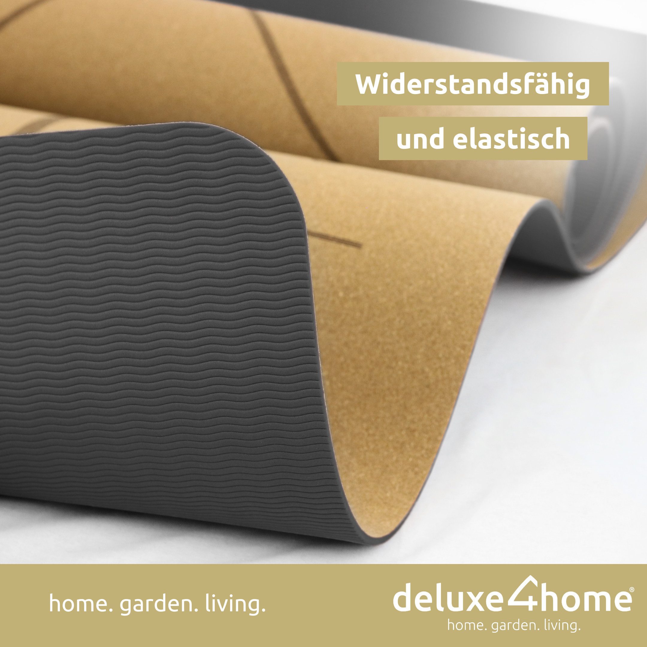 deluxe4home Yogamatte Gymnastikmatte Kork mit Ausrichtungslinien I Turnmatte Fitness Matte, inkl. Tragegurt – Bild 5 von 5