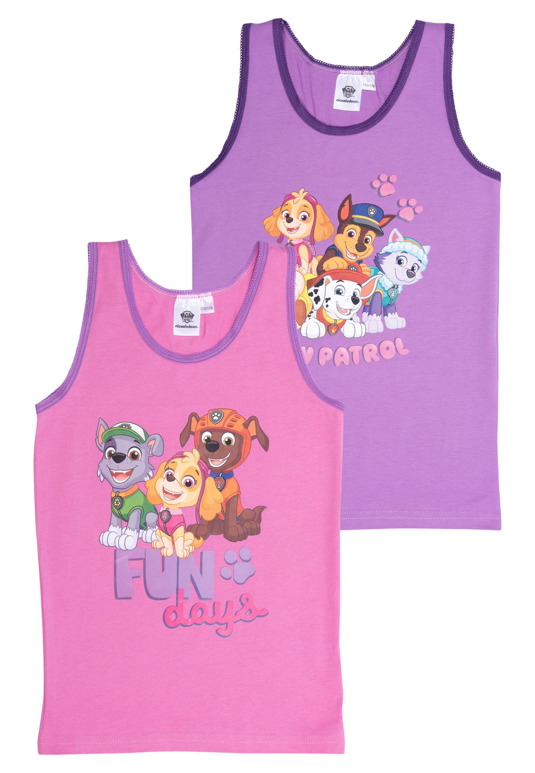 Pink/Lila Mädchen United Labels® Unterhemd Hemdchen 2er Pack Unterhemd Top Patrol Tank Paw