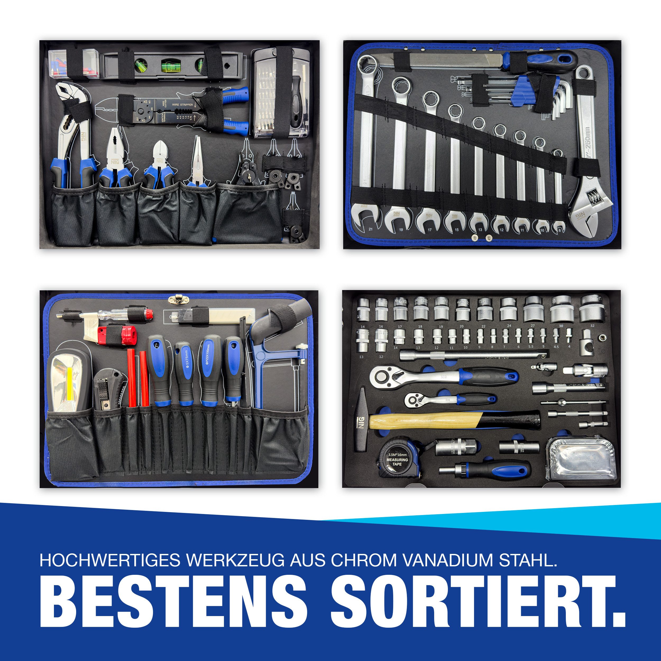 NTG Nutzfahrzeug Technik GmbH Tool Case Tool Trolley filled with 205 tools With wheels Tool Set