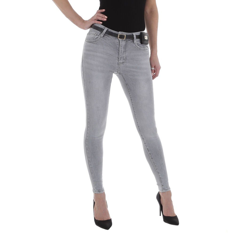 Ital-Design Skinny-fit-Jeans »Damen Freizeit« Used-Look Stretch High Waist  Jeans in Grau