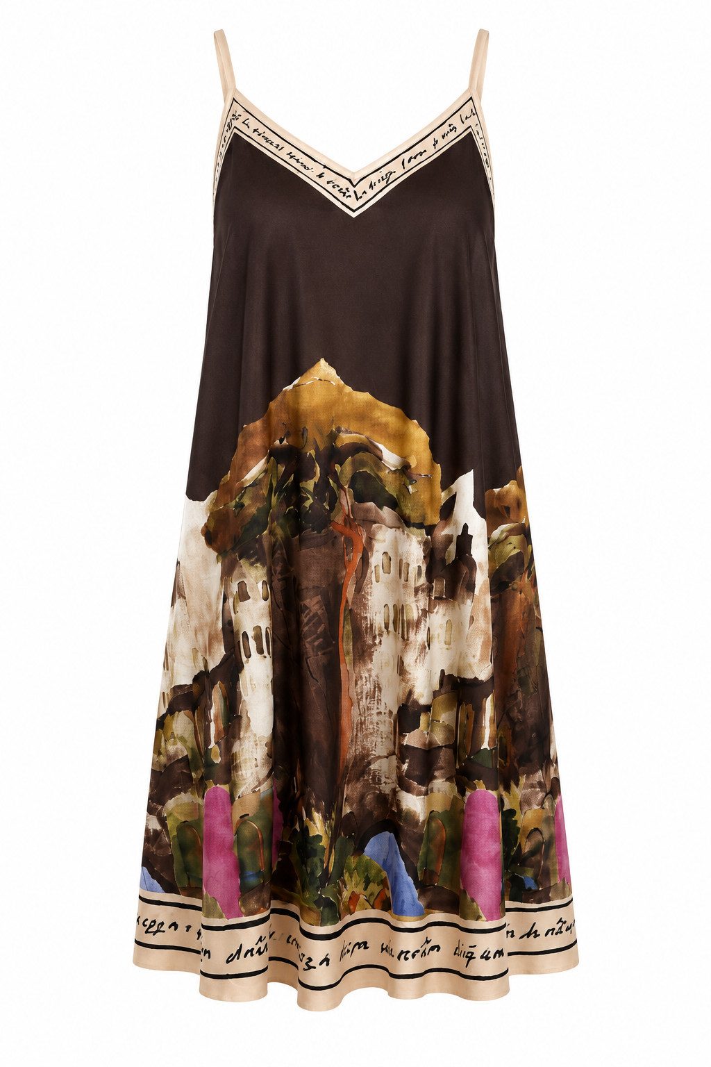 ITALY VIBES Sommerkleid - Trägerkleid - Viskose Kleid mit Landschaftsprint für Damen One Size / Einheitsgröße - passend für Größe S - L