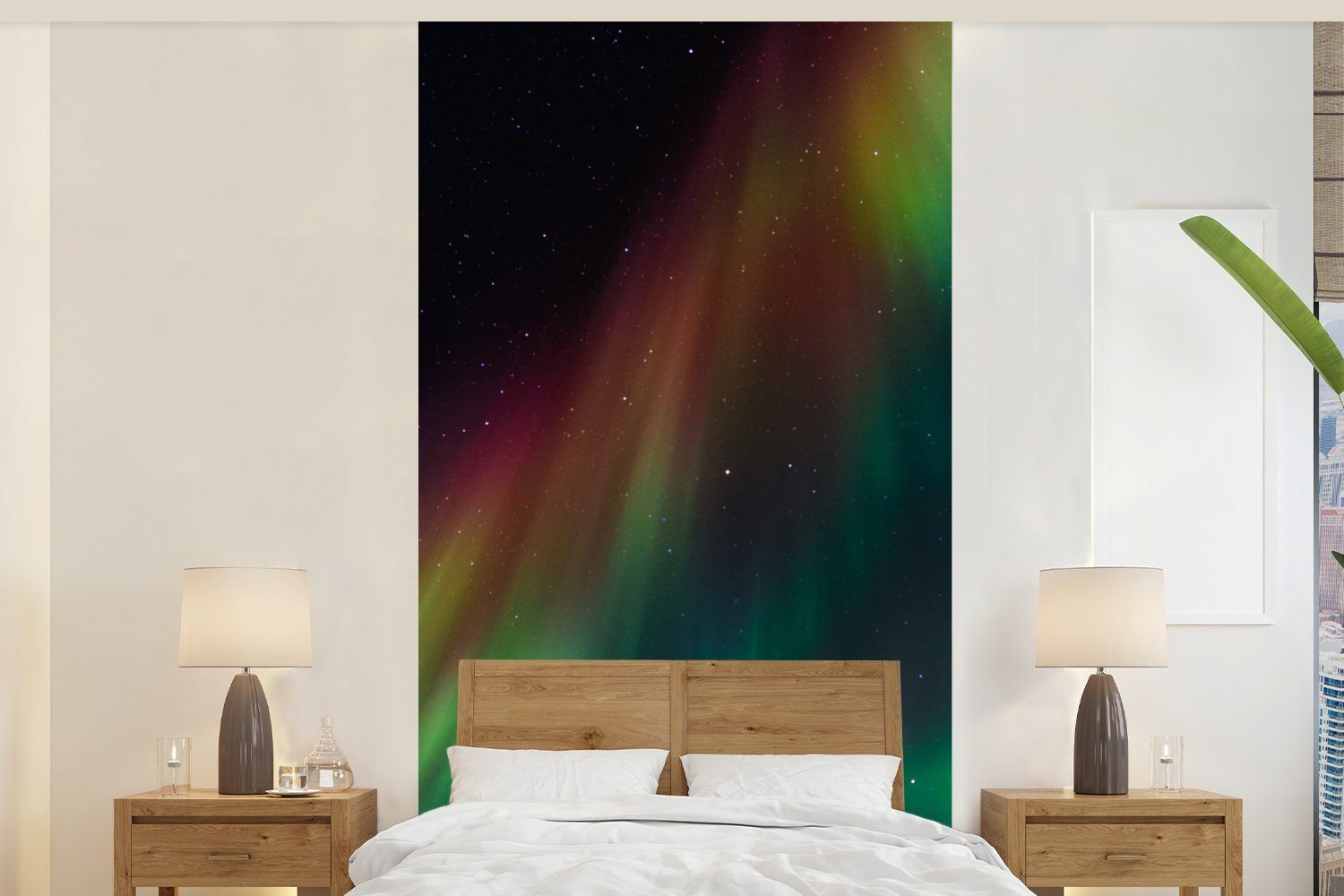 MuchoWow Fototapete Regenbogen - Aurora - Sternenhimmel, Matt, bedruckt, (2 St), Vliestapete für Wohnzimmer Schlafzimmer Küche, Fototapete