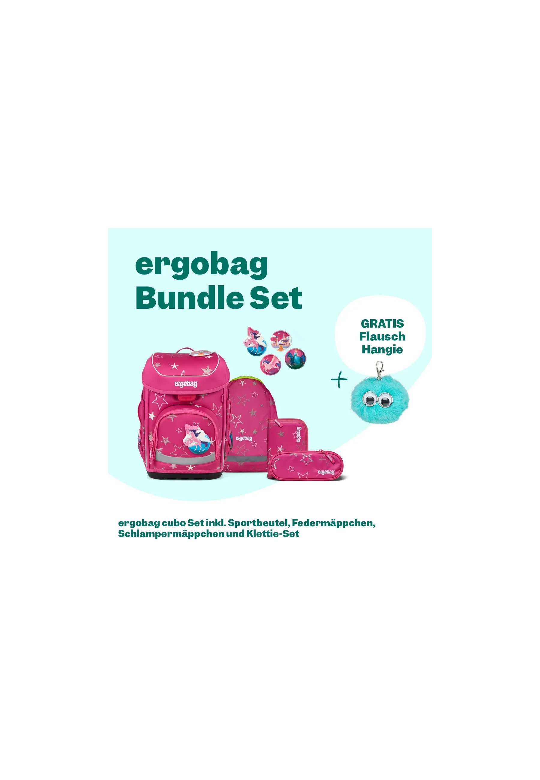 ergobag Schulranzen cubo Bundle Set (6-tlg., 6-teiliges Set), größenverstellbares Rückensystem