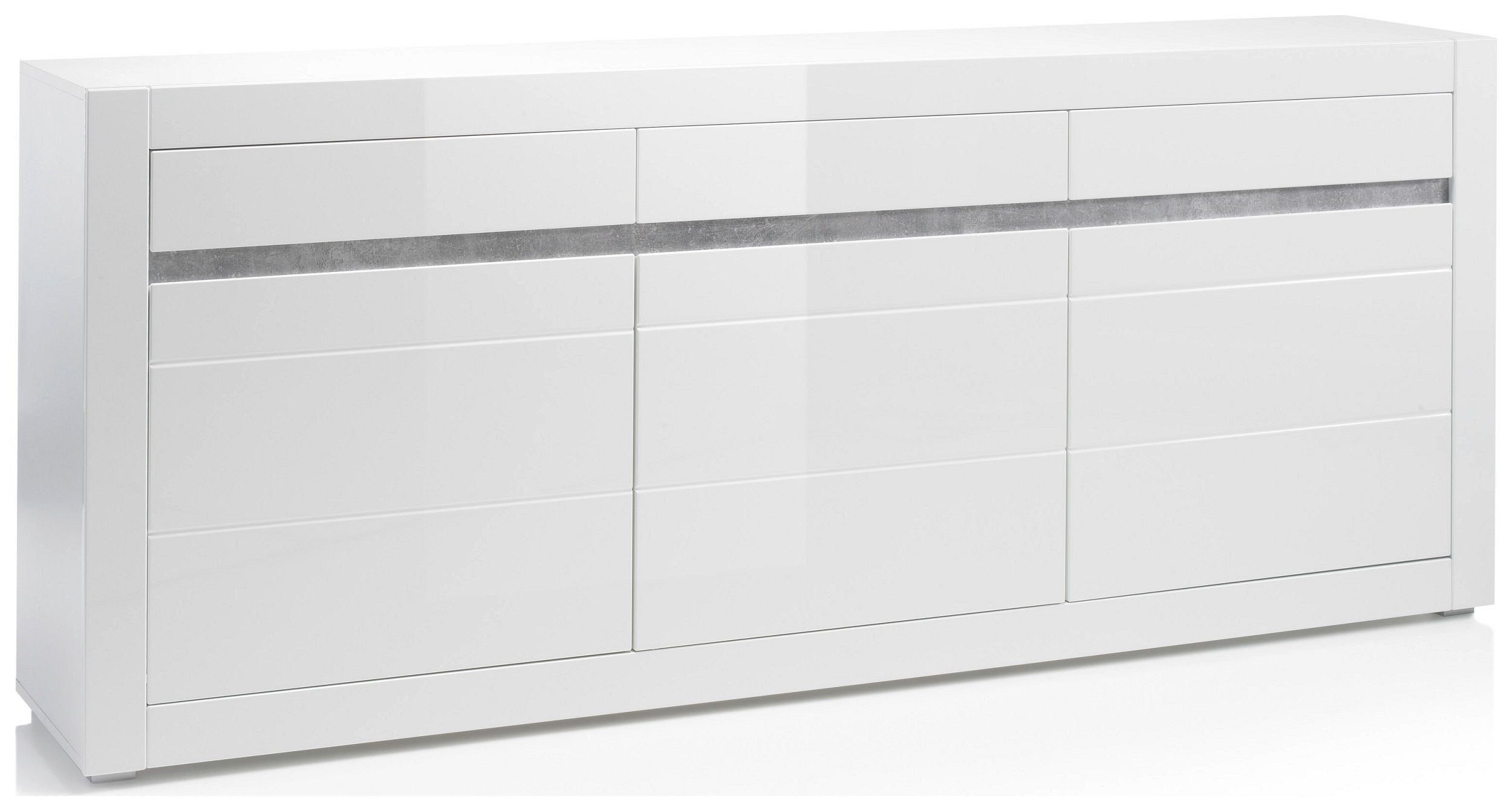 99rooms Kommode Edelstein Weiß Matt, Weiß Hochglanz (Sideboard, Standschrank), mit Einegeböden und Schubladen, Soft-Close Funktion, Hochglanzfront