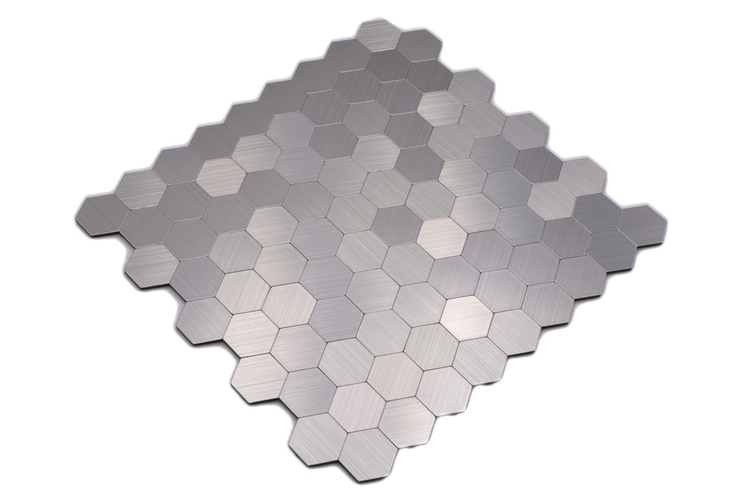 Mosani Mosaikfliesen Selbstklebende Hexagon Wandfliesen Wandpaneele Dekor, Aluminium Metall 29x28, Silber, Spritzwasserbereich geeignet, Küchenrückwand Spritzschutz