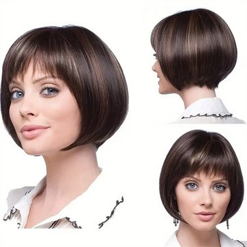 RefinedFlare Toupet Natürliche braune Ombre kurze Bob-Perücke für Damen mit Pony