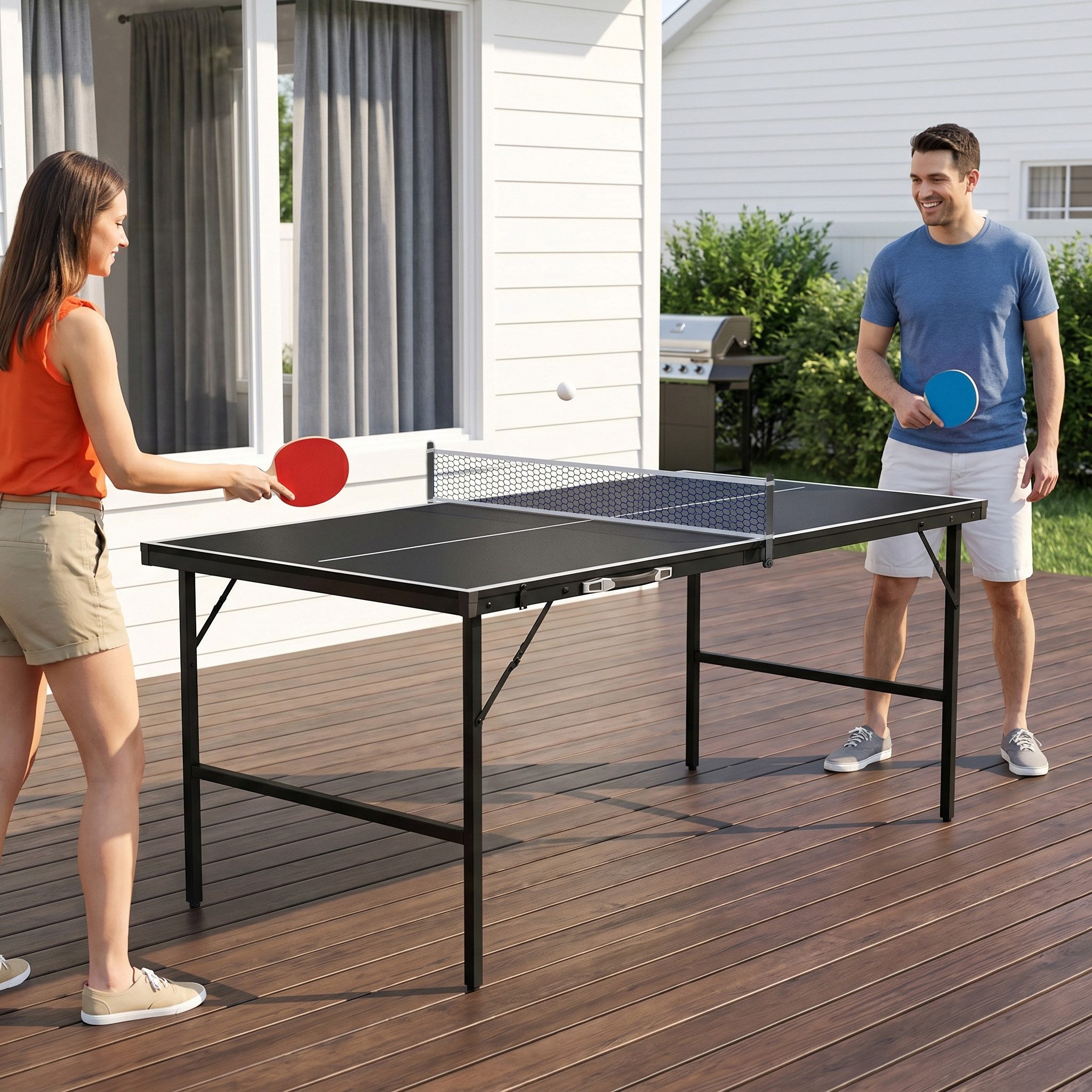 FIVMEN Mini-Tischtennisplatte klappbar im Koffer-Design mit TT-Netz und 2 Schlägern, laminierte MDF-Platte & rostfreier Metallrahmen 152,5 x 76 cm