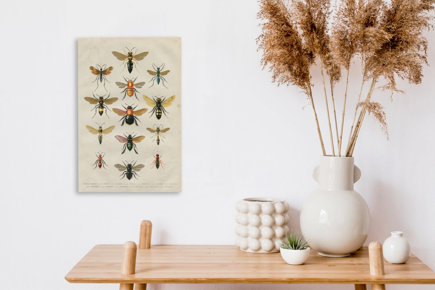 OneMillionCanvasses® Leinwandbild Eine Illustration einer bespannt Gruppe 20x30 St), Gemälde, Hintergrund, hellen cm von inkl. Zackenaufhänger, vor (1 fertig einem Leinwandbild Bienen