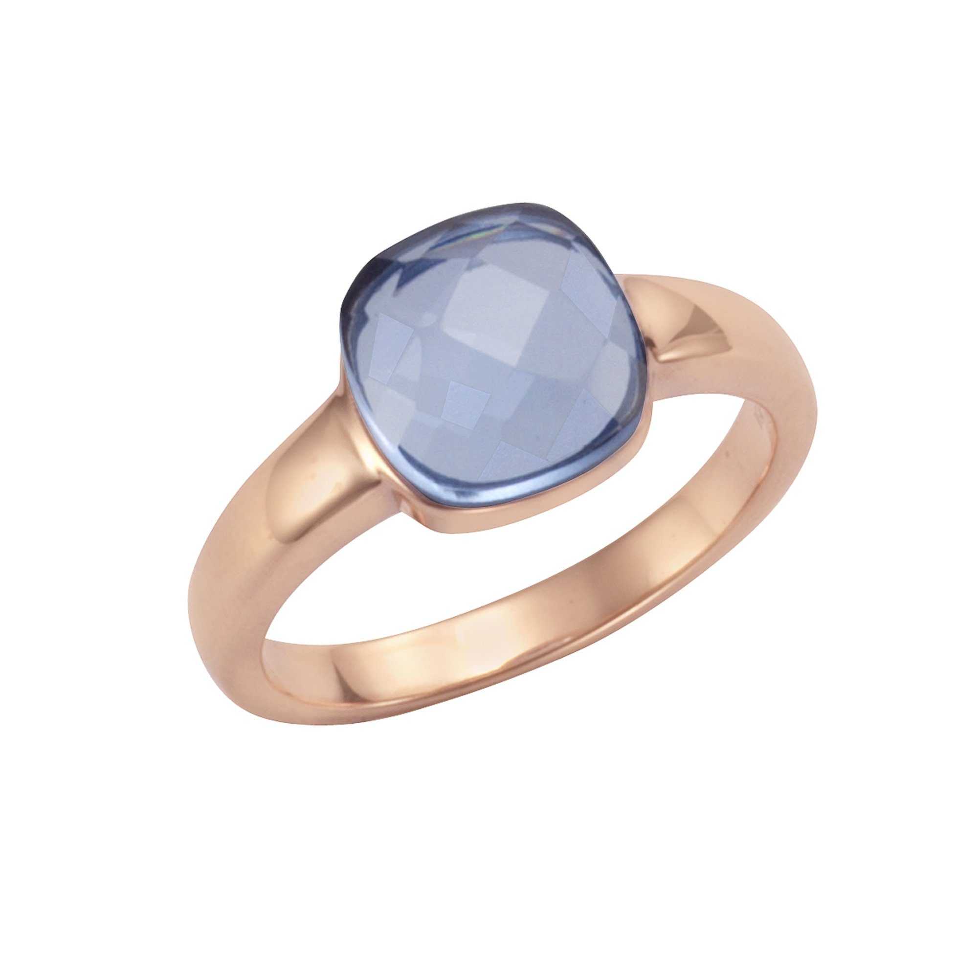 Jamelli Fingerring 925 Silber rosé vergoldet Quarz blau (beh)