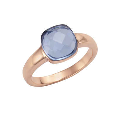 Jamelli Fingerring 925 Silber rosé vergoldet Quarz blau (beh)