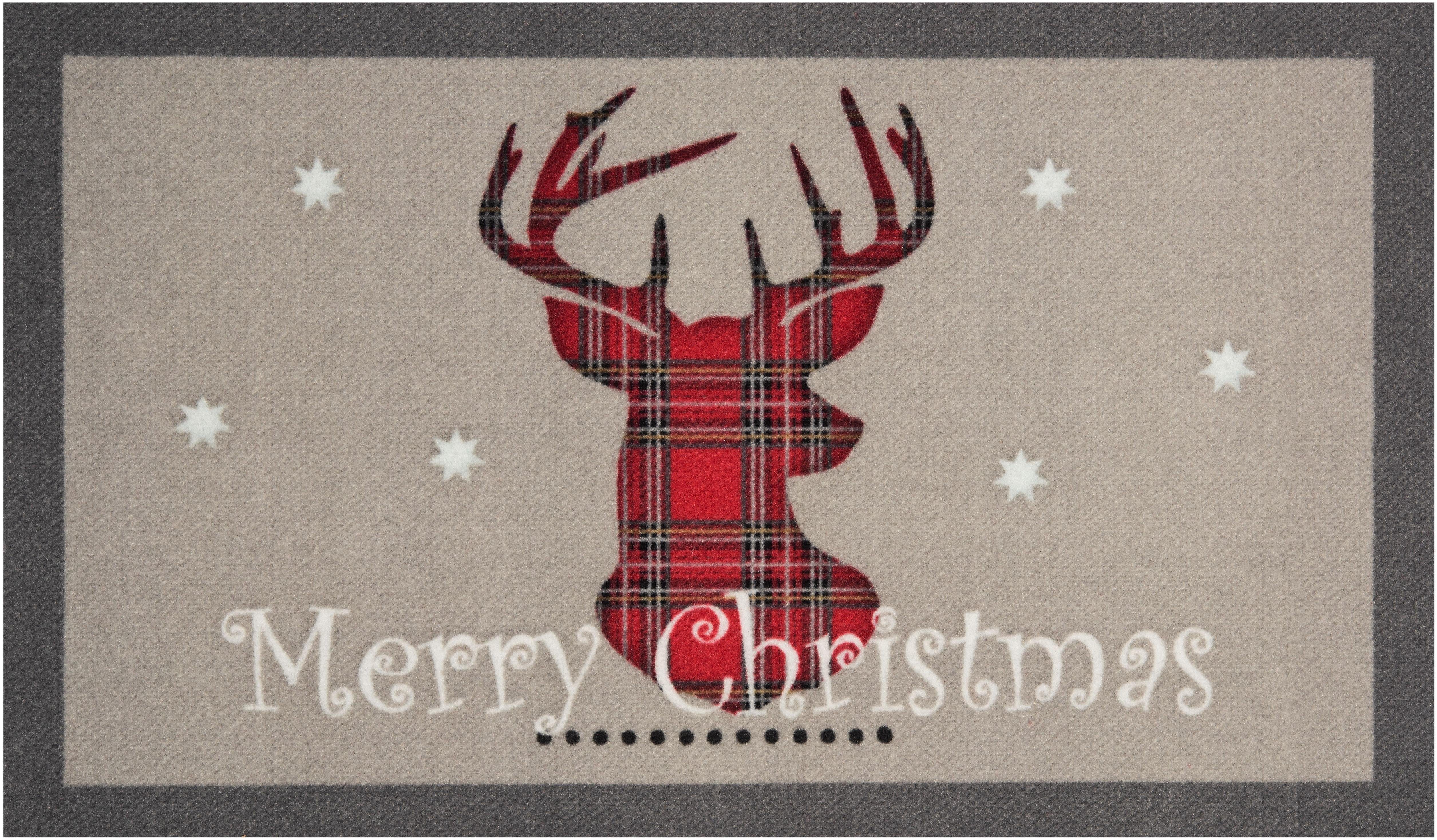 Fußmatte Christmas Reindeer, HANSE Home, Design, Spruch, Waschbar mit 7 Rutschfest, Schrift Höhe: mm, rechteckig, Weihnachten, Robust