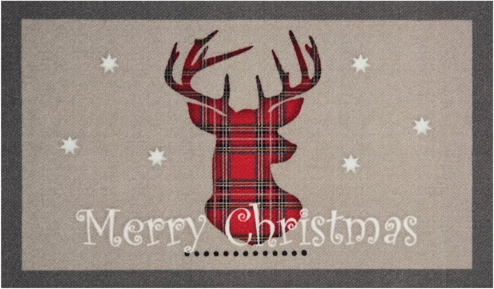 Fußmatte Christmas Reindeer, HANSE Home, rechteckig, Höhe: 7 mm, mit Spruch,  Schrift Design, Robust, Rutschfest, Weihnachten, Waschbar