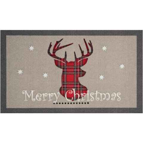Fußmatte Christmas Reindeer, HANSE Home, rechteckig, Höhe: 7 mm, mit Spruch, Schrift Design, Robust, Rutschfest, Weihnachten, Waschbar