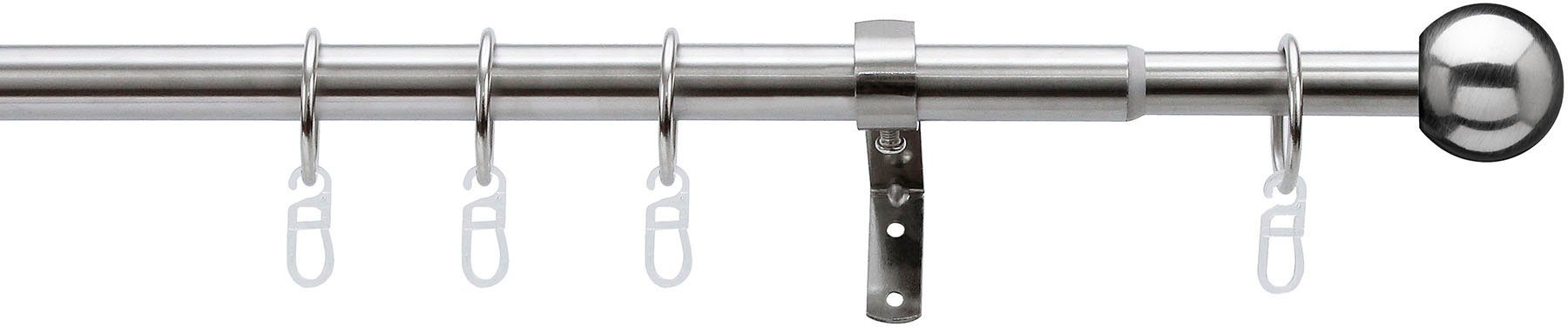 Gardinenstange Formentor, indeko, Ø 20 mm, 1-läufig, ausziehbar, verschraubt, Stahl, stufenlos verstellbare Teleskopstange edelstahlfarben